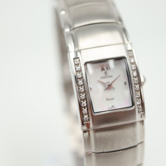 Festina Womens Silver Tone Watch 17mm MOP Rectangle Dial Stainless Steel Working - Picture 8 of 16